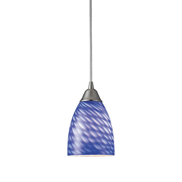 Arco Baleno 1 Light Pendant In Satin Nickel And Sapphire Glass