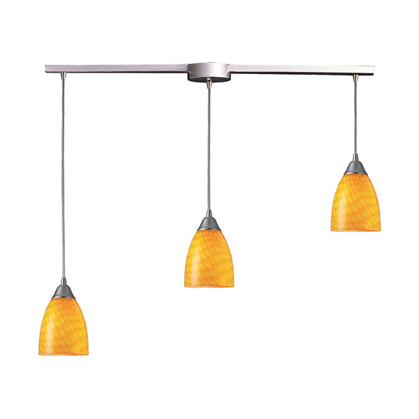 Arco Baleno 3 Light Pendant In Satin Nickel And Canary Glass
