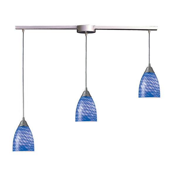 Arco Baleno 3 Light Pendant In Satin Nickel And Sapphire Glass
