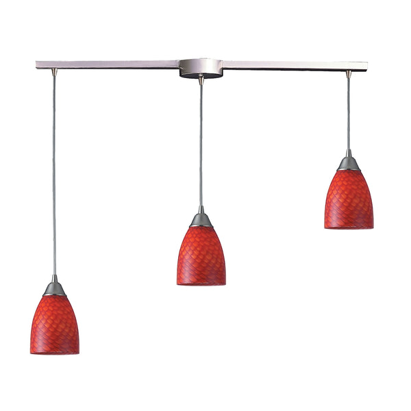 Arco Baleno 3 Light Pendant In Satin Nickel And Scarlet Red Glass
