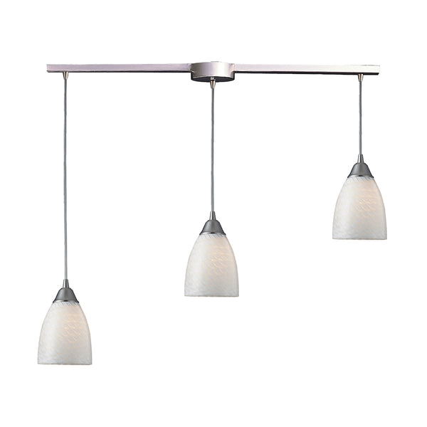 Arco Baleno 3 Light Pendant In Satin Nickel And White Swirl Glass