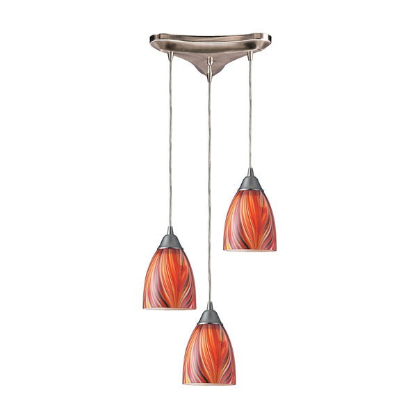 Arco Baleno 3 Light Pendant In Satin Nickel And Multi Glass