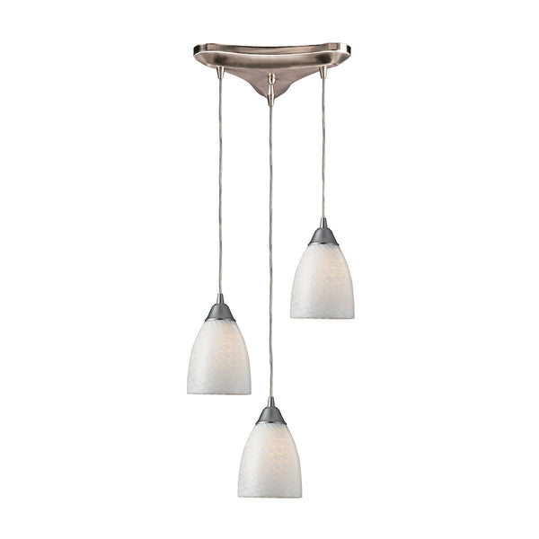 Arco Baleno 3 Light Pendant In Satin Nickel And White Swirl Glass