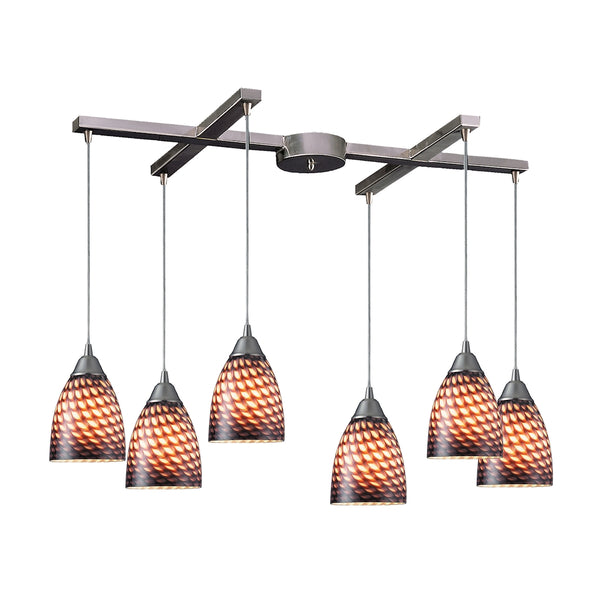Arco Baleno 6 Light Pendant In Satin Nickel And Coco Glass