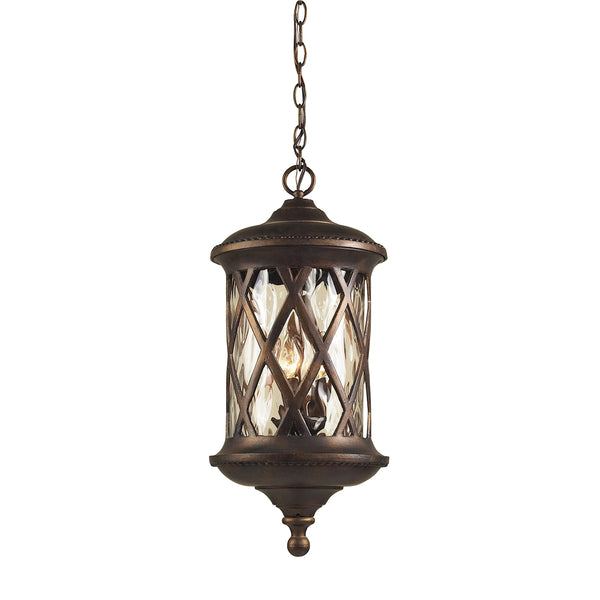 Barrington Gate 3 Light Outdoor Pendant In Hazlenut Bronze And Designer Water Glass