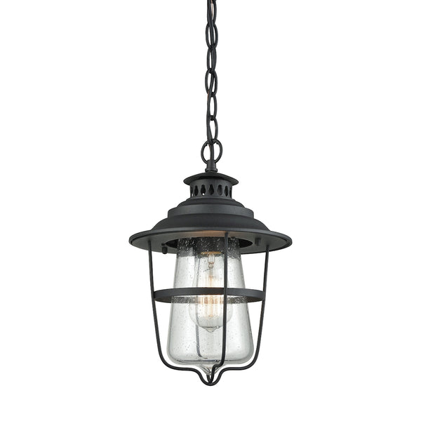San Mateo 1 Light Outdoor Pendant In Textured Matte Black With Clear Seedy Glass