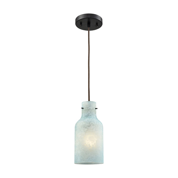 Weatherly 1 Light Pendant In Oil Rubbed Bronze With Chalky Seafoam Glass - Includes Recessed Lighting Kit
