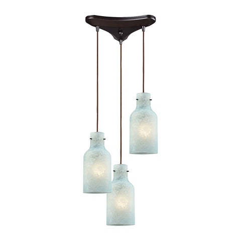 Weatherly 3 Light Triangle Pan Pendant In Oil Rubbed Bronze With Chalky Seafoam Glass