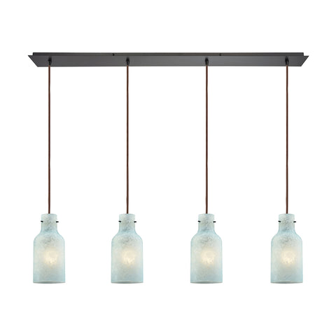 Weatherly 4 Light Linear Pan Pendant In Oil Rubbed Bronze With Chalky Seafoam Glass