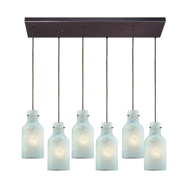 Weatherly 6 Light Rectangle Pendant In Oil Rubbed Bronze With Chalky Seafoam Glass