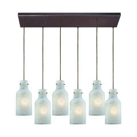 Weatherly 6 Light Rectangle Pendant In Oil Rubbed Bronze With Chalky Seafoam Glass