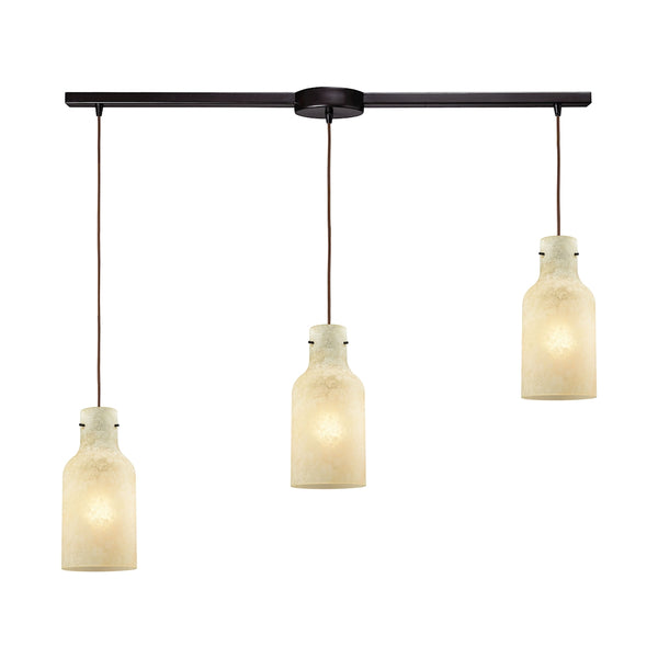 Weatherly 3 Light Linear Bar Pendant In Oil Rubbed Bronze With Chalky Beige Glass