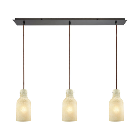 Weatherly 3 Light Linear Pan Pendant In Oil Rubbed Bronze With Chalky Beige Glass