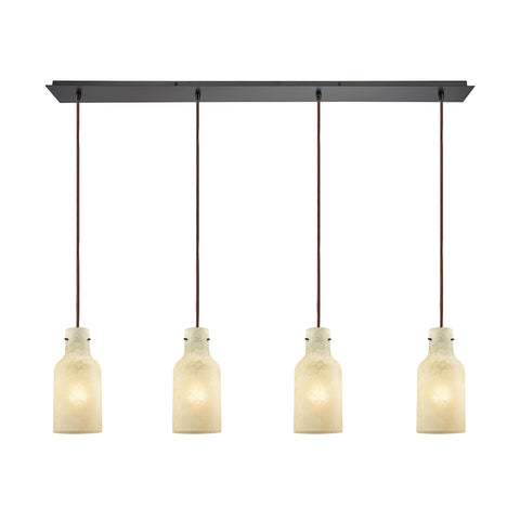 Weatherly 4 Light Linear Pan Pendant In Oil Rubbed Bronze With Chalky Beige Glass