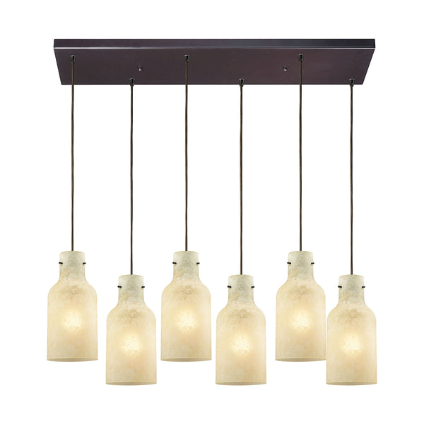 Weatherly 6 Light Rectangle Pendant In Oil Rubbed Bronze With Chalky Beige Glass