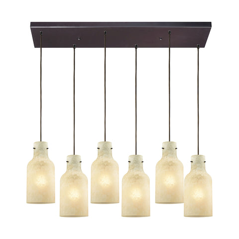 Weatherly 6 Light Rectangle Pendant In Oil Rubbed Bronze With Chalky Beige Glass