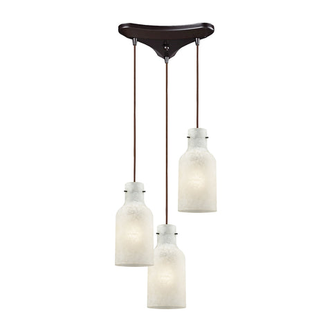 Weatherly 3 Light Triangle Pan Pendant In Oil Rubbed Bronze With Chalky White Glass