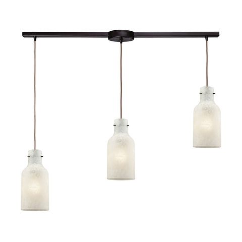 Weatherly 3 Light Linear Bar Pendant In Oil Rubbed Bronze With Chalky White Glass