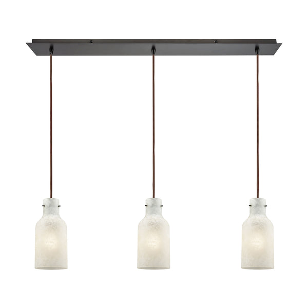 Weatherly 3 Light Linear Pan Pendant In Oil Rubbed Bronze With Chalky White Glass