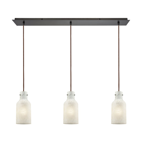 Weatherly 3 Light Linear Pan Pendant In Oil Rubbed Bronze With Chalky White Glass