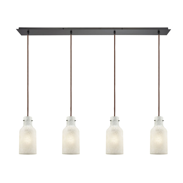 Weatherly 4 Light Linear Pan Pendant In Oil Rubbed Bronze With Chalky White Glass