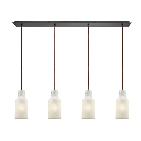 Weatherly 4 Light Linear Pan Pendant In Oil Rubbed Bronze With Chalky White Glass