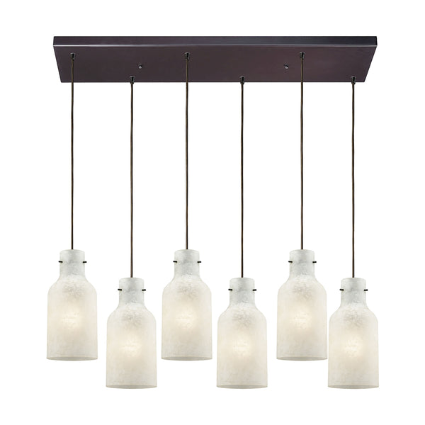 Weatherly 6 Light Rectangle Pendant In Oil Rubbed Bronze With Chalky White Glass