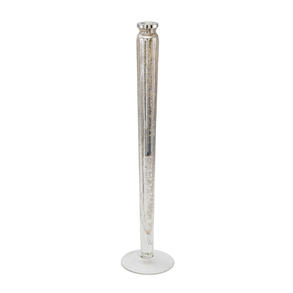 Antique Silver Mercury Glass Ribbed Candleholder - Medium