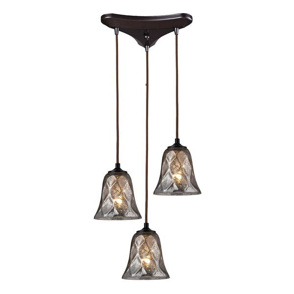 Darien 3 Light Pendant In Oiled Bronze And Mercury Glass