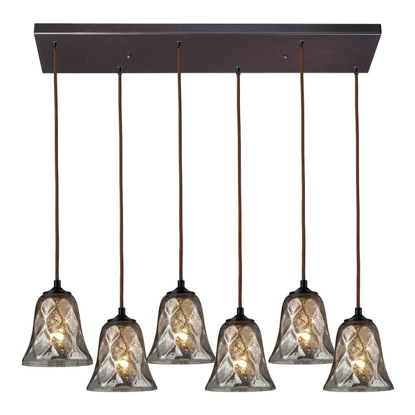 Darien 6 Light Pendant In Oiled Bronze And Mercury Glass