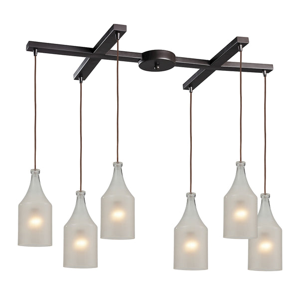 Skylar 6 Light Pendant In Oiled Bronze And Frosted Glass