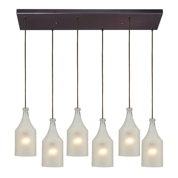 Skylar 6 Light Pendant In Oiled Bronze And Frosted Glass