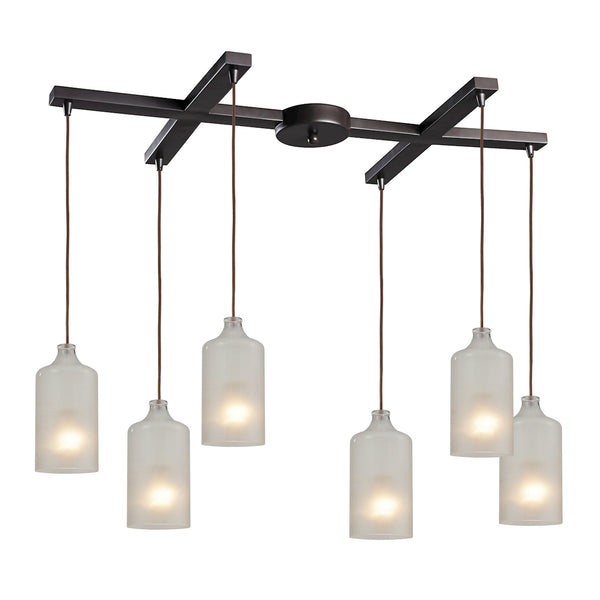 Skylar 6 Light Pendant In Oiled Bronze And Frosted Glass