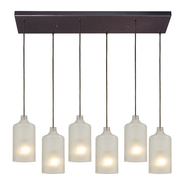 Skylar 6 Light Pendant In Oiled Bronze And Frosted Glass
