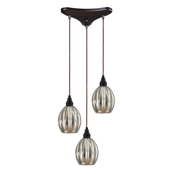 Danica 3 Light Pendant In Oiled Bronze And Mercury Glass