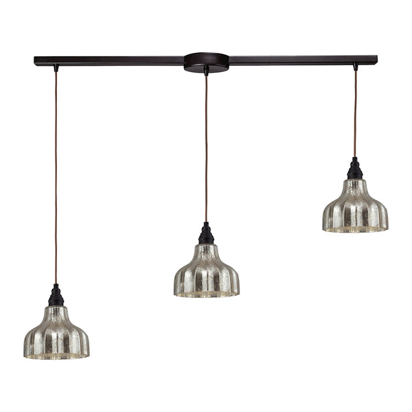 Danica 3 Light Pendant In Oiled Bronze And Mercury Glass