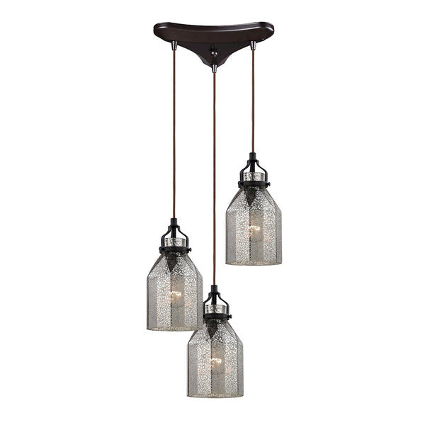 Danica 3 Light Pendant In Oil Rubbed Bronze And Mercury Glass