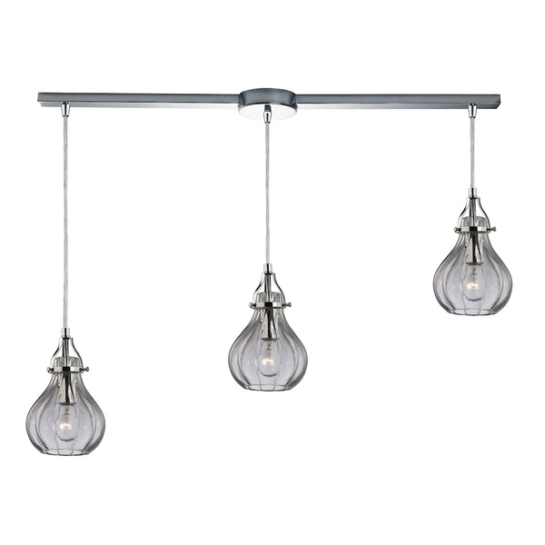 Danica 3 Light Pendant In Polished Chrome And Clear Glass
