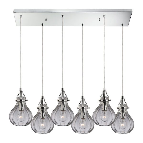 Danica 6 Light Pendant In Polished Chrome And Clear Glass