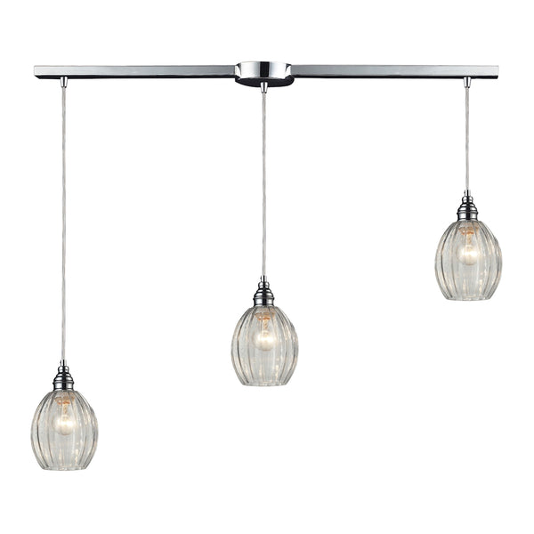 Danica 3 Light Pendant In Polished Chrome And Clear Glass