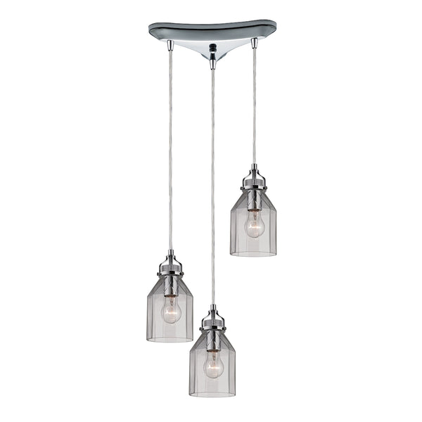 Danica 3 Light Pendant In Polished Chrome And Clear Glass