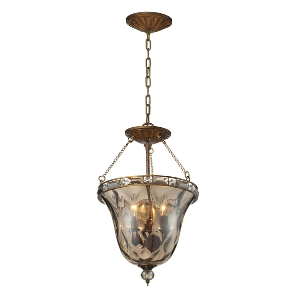 Cheltham 3 Light Pendant In Mocha And Champagne Plated Glass