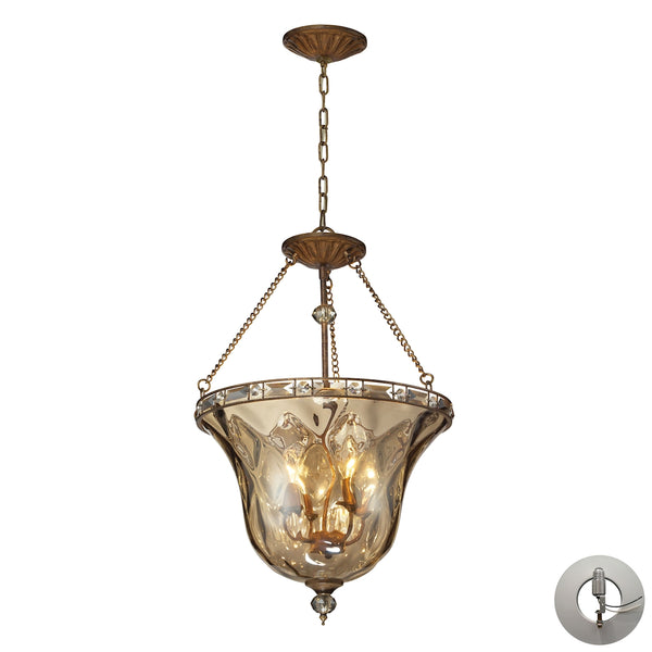 Cheltham 4 Light Pendant In Mocha And Champagne Plated Glass - Includes Recessed Lighting Kit