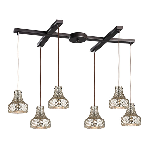 Danica 6 Light Pendant In Oil Rubbed Bronze And Mercury Glass