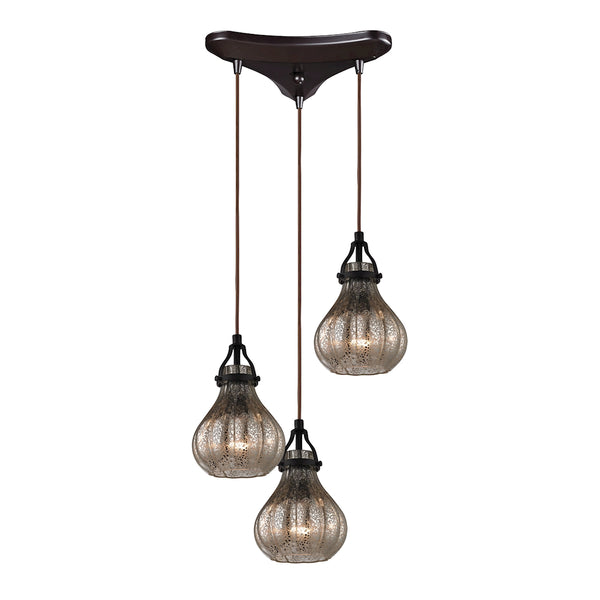 Danica 3 Light Pendant In Oil Rubbed Bronze And Mercury Glass