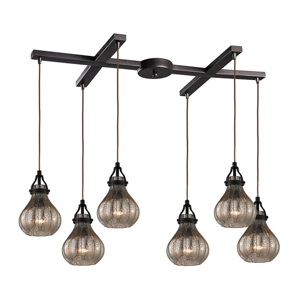 Danica 6 Light Pendant In Oil Rubbed Bronze And Mercury Glass