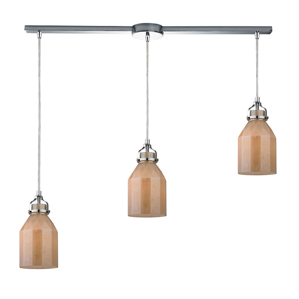 Danica 3 Light Pendant In Polished Chrome And Cream Champagne Glass