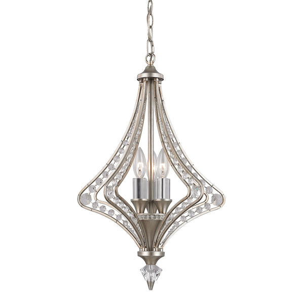Ventoux 3 Light Chandelier In Satin Silver And Clear Crystal