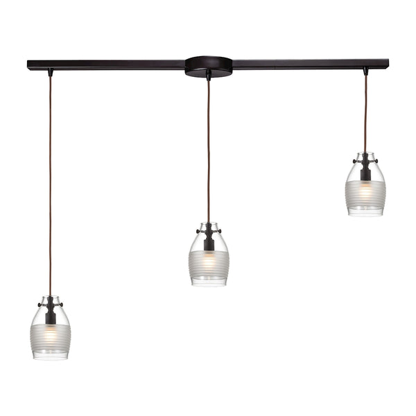Carved Glass 3 Light Pendant In Oil Rubbed Bronze