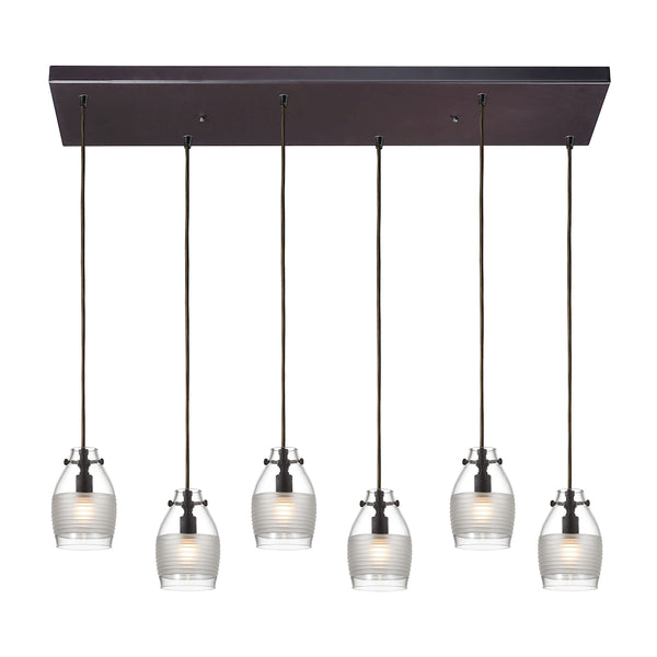 Carved Glass 6 Light Pendant In Oil Rubbed Bronze